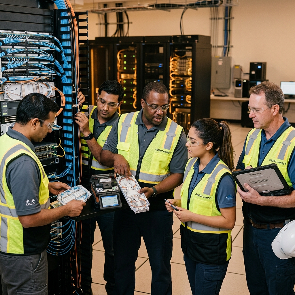 Fiber Optic Solution team working on telecom infrastructure