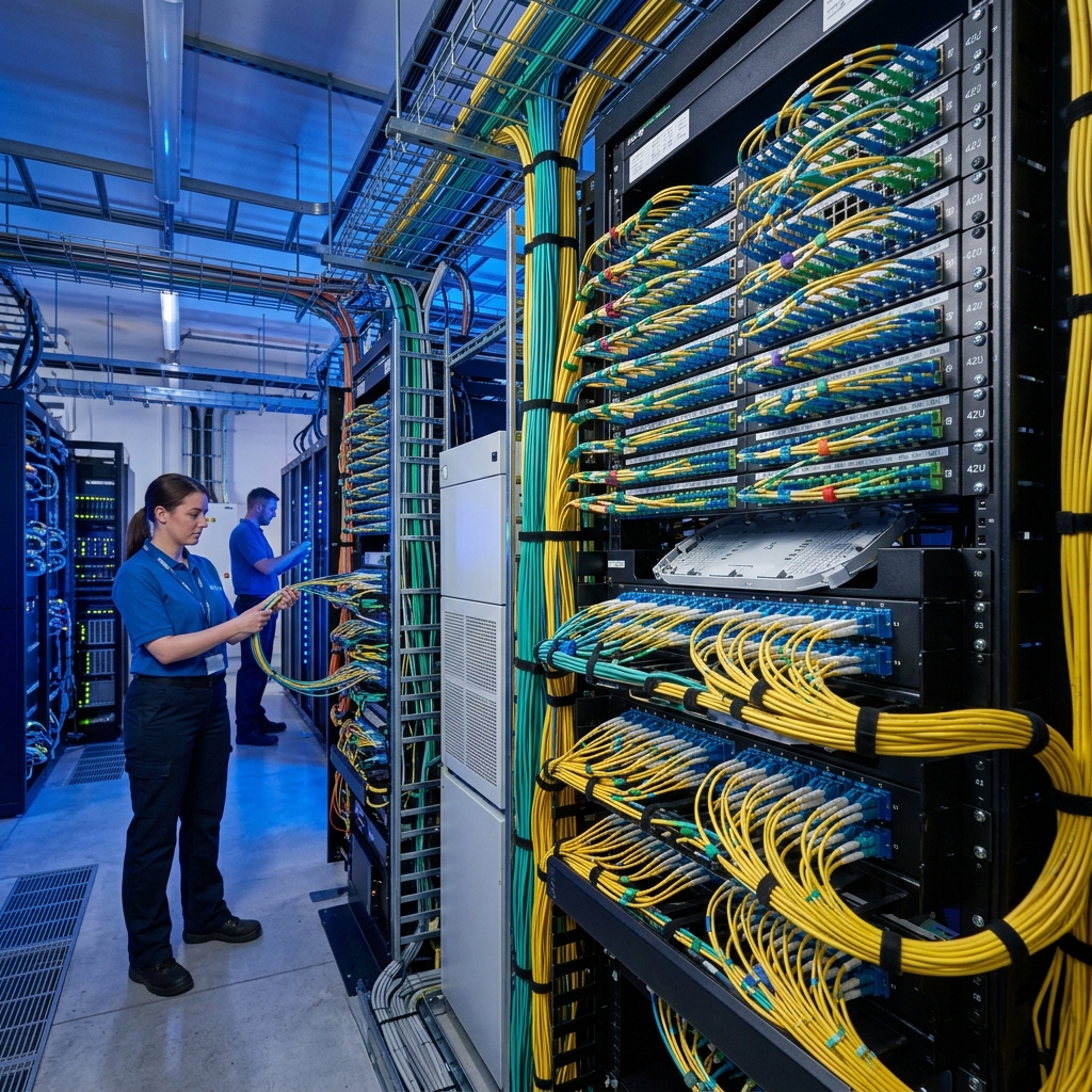 Fiber optic distribution frame in a data center